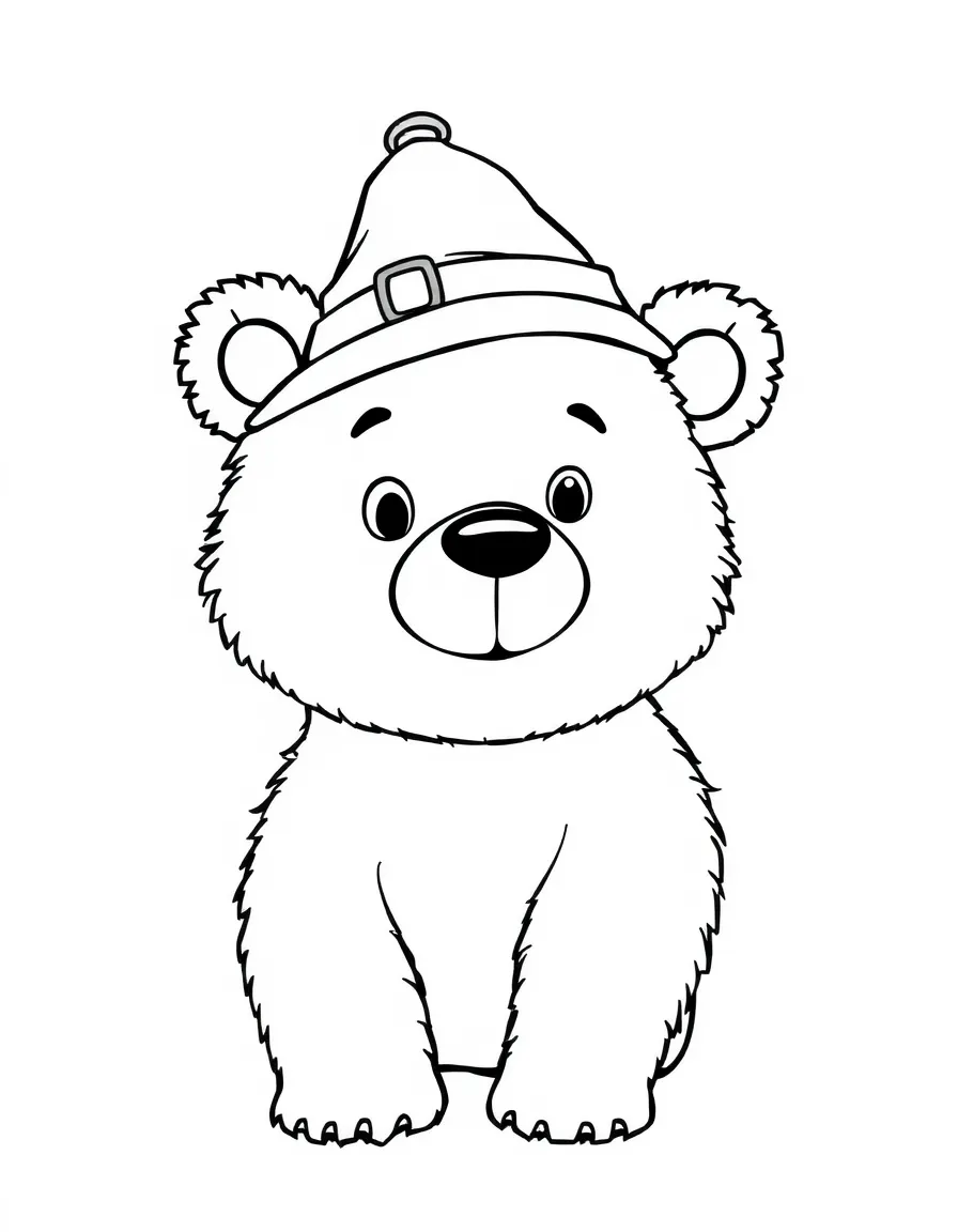 A curious bear wearing a detective hat.