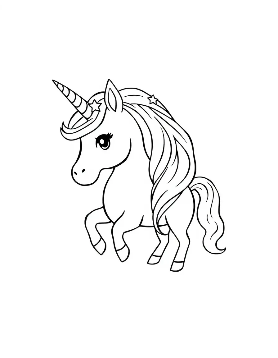 A magical unicorn with a starry mane.