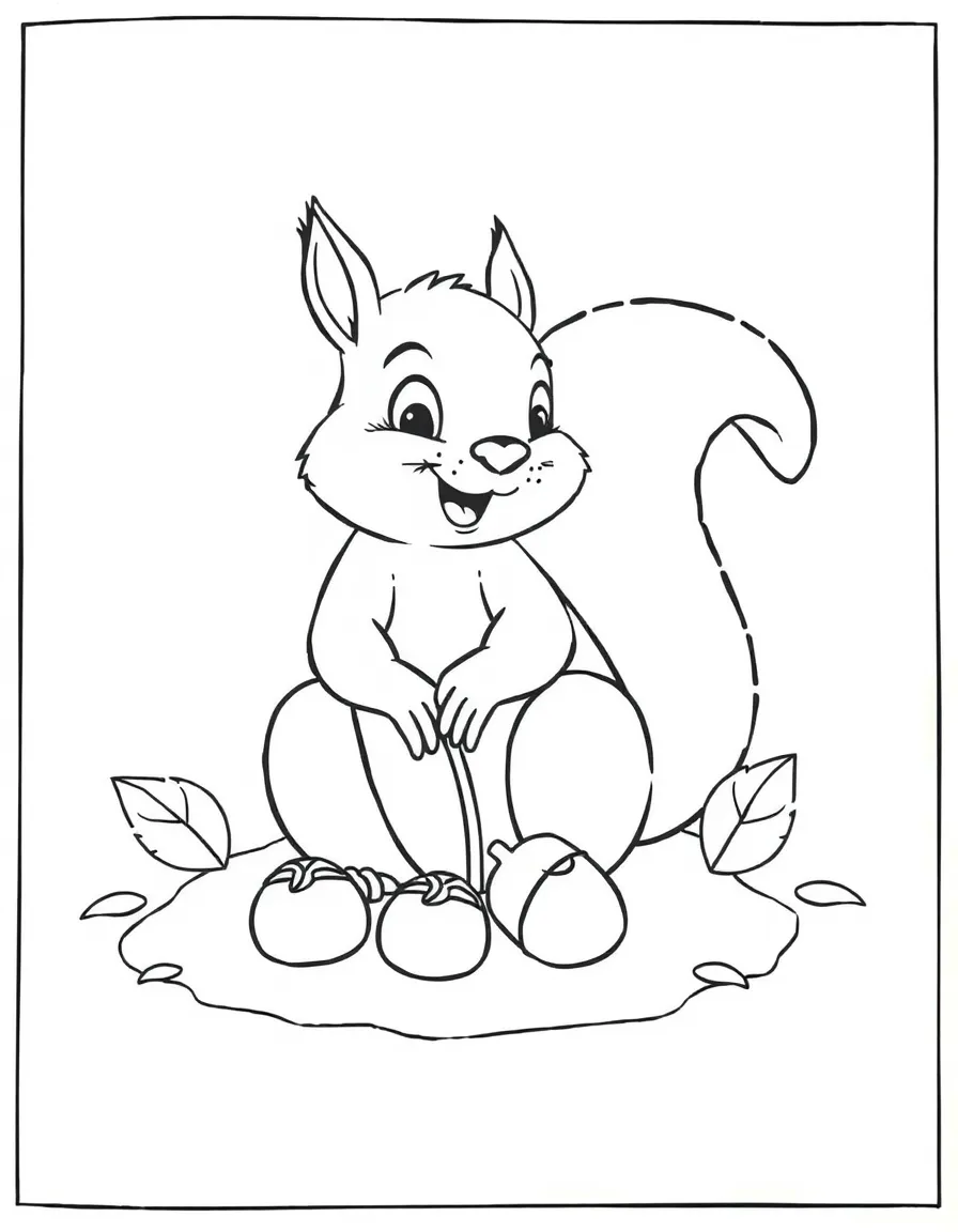 A happy squirrel planting acorns.