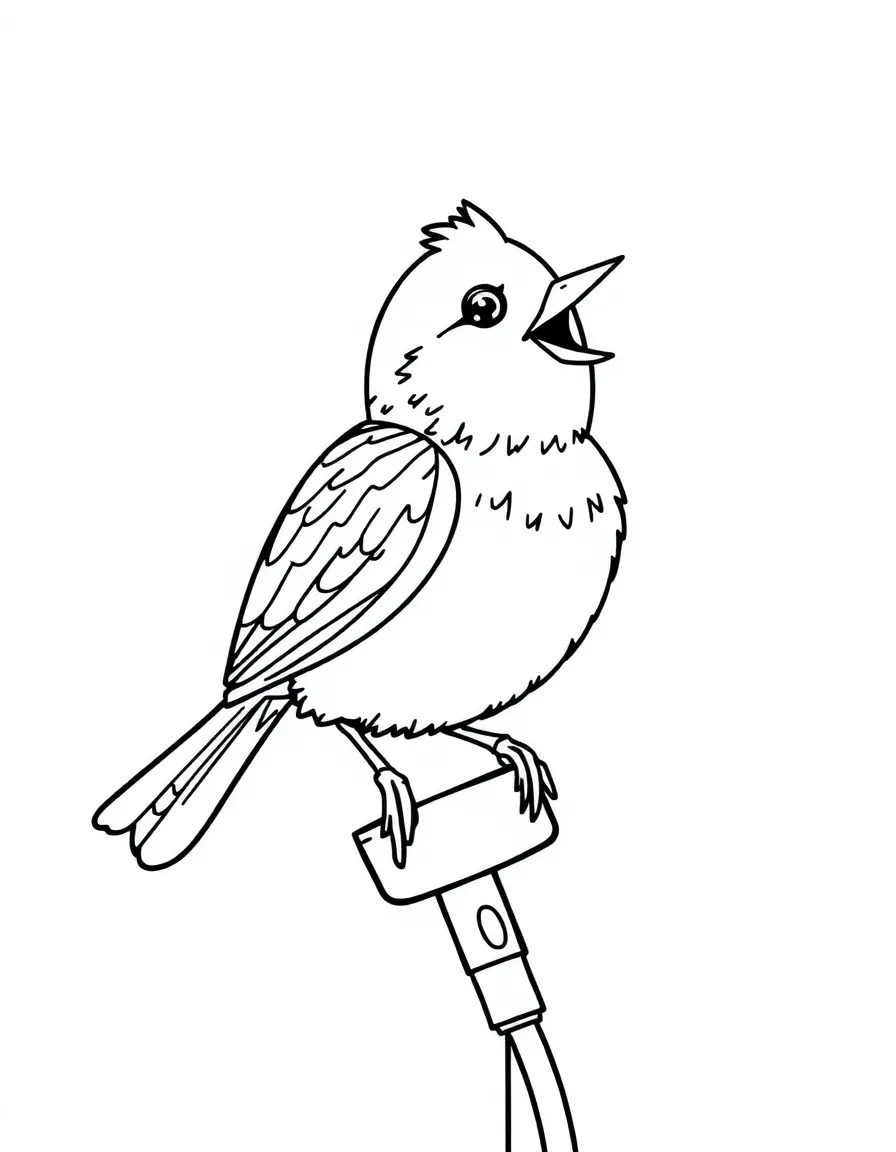 A singing bird on a microphone.
