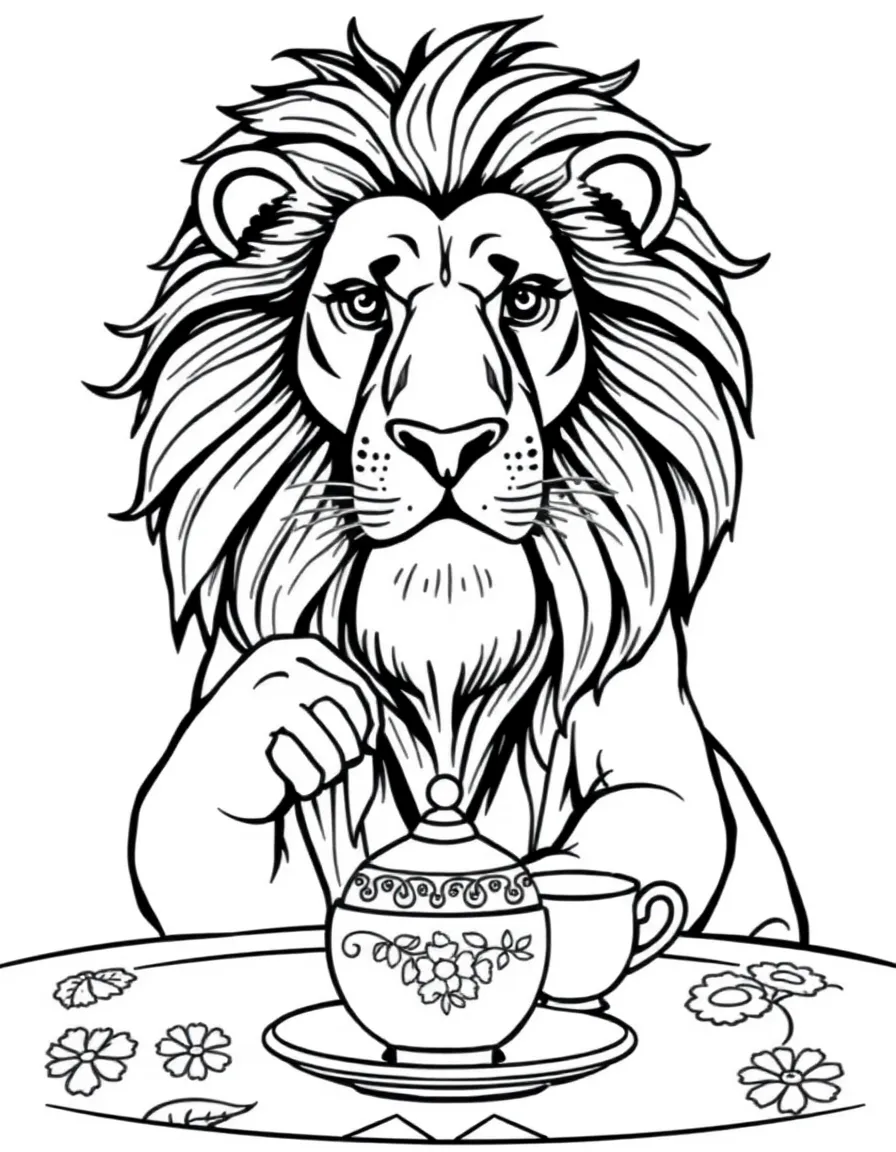 A majestic lion having a tea party.