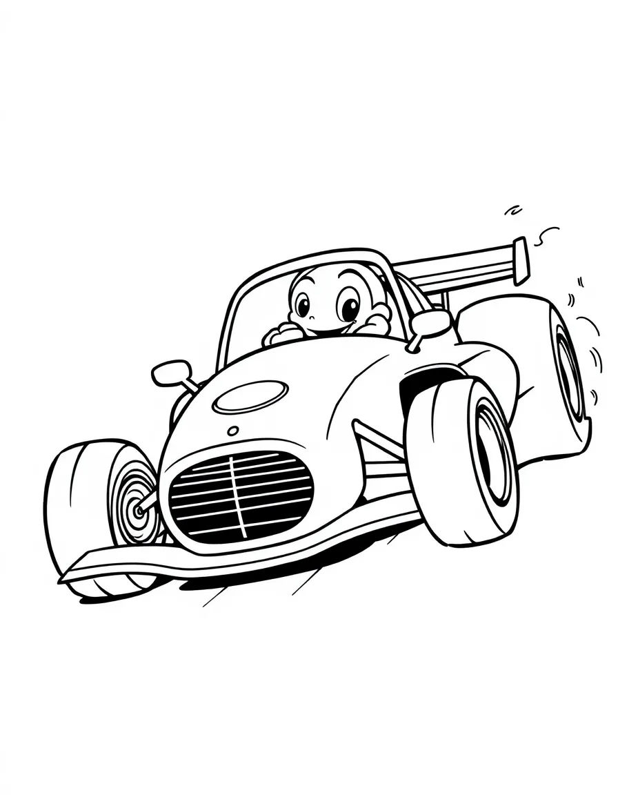 A speedy race car with a happy driver.