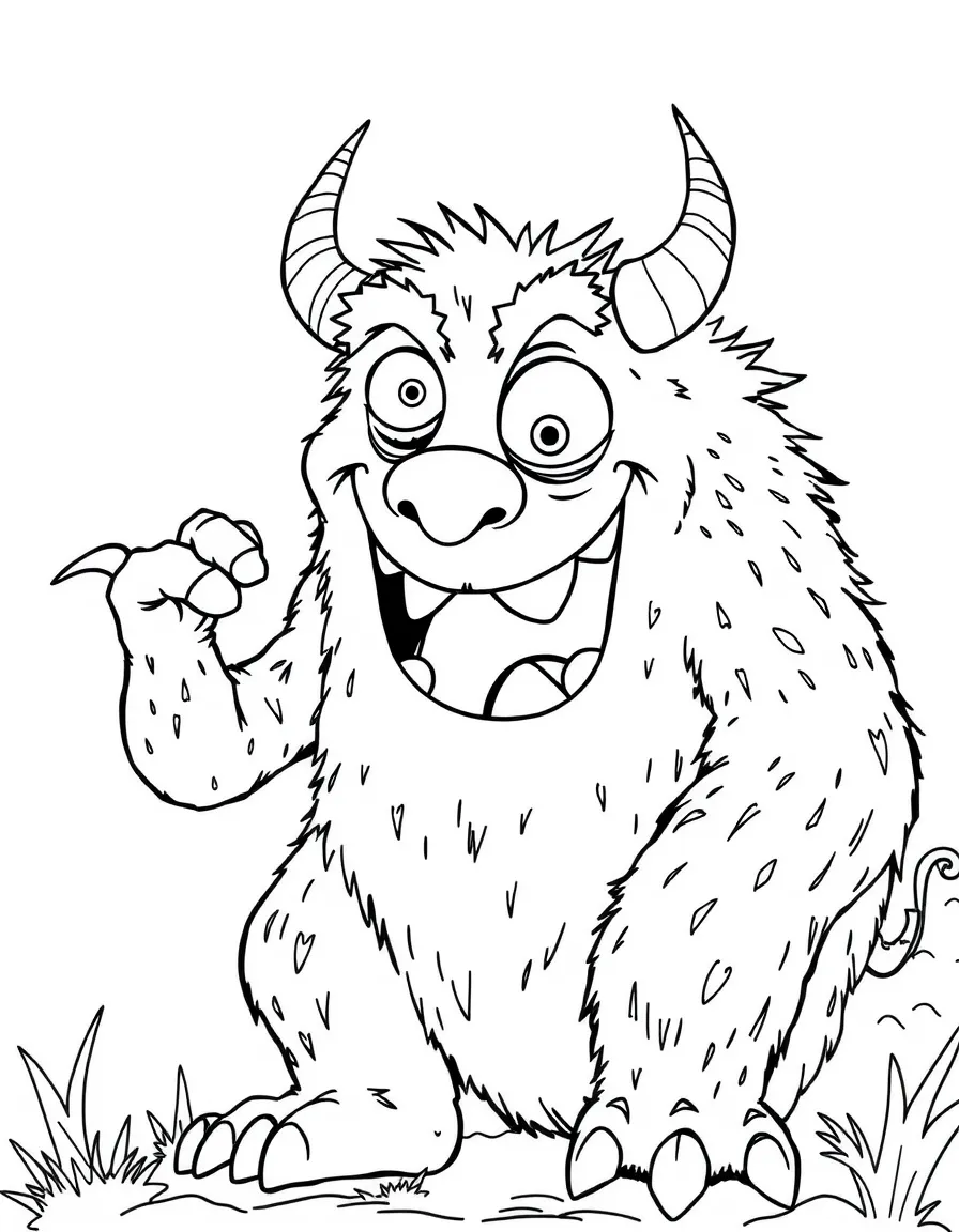 A giant monster making silly faces.
