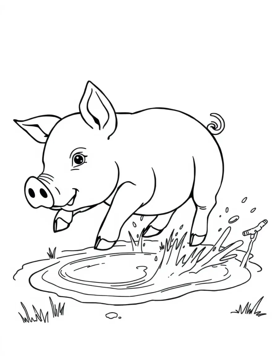 A oinking pig jumping in clean mud.