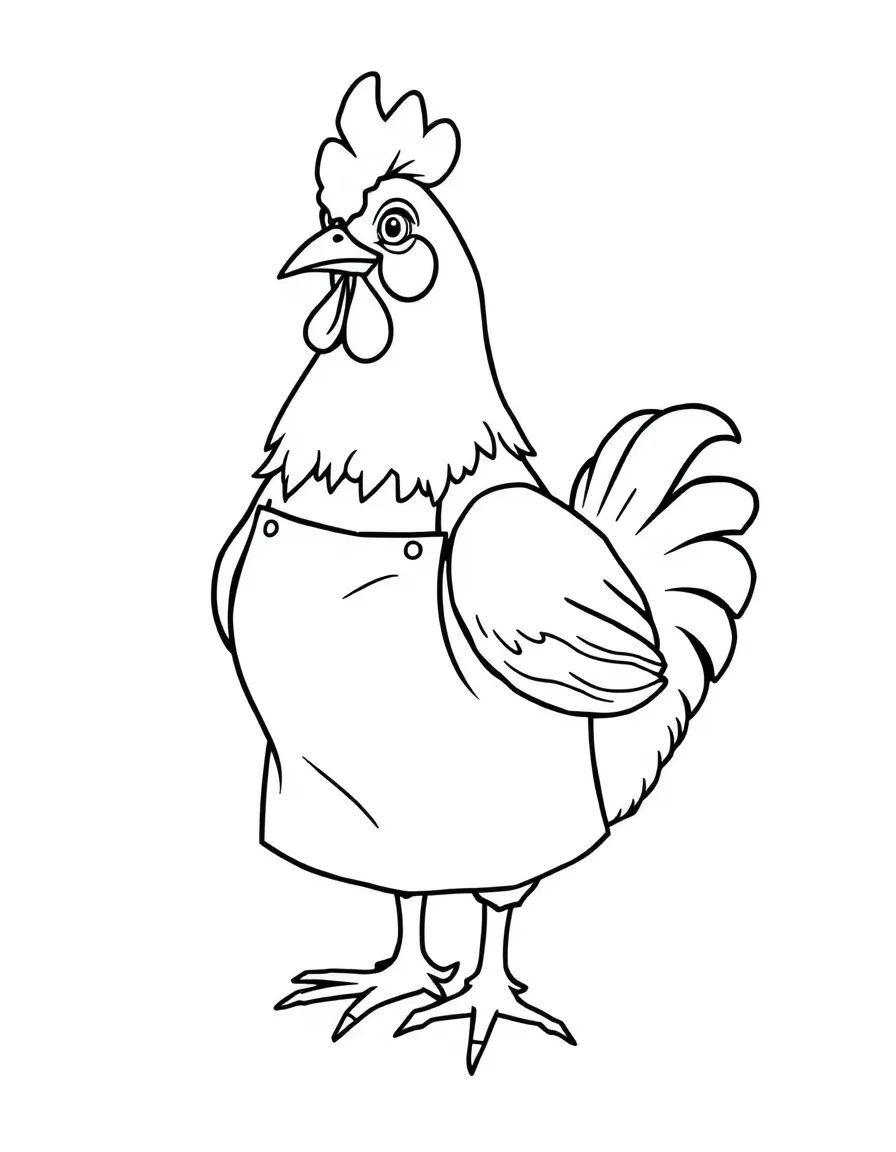 A clucking chicken wearing an apron.
