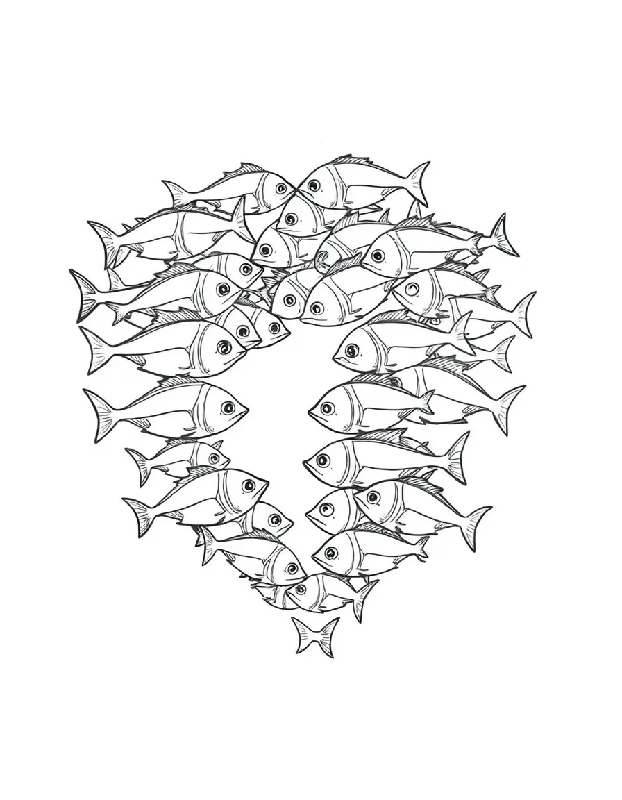 A school of fish forming a heart shape.