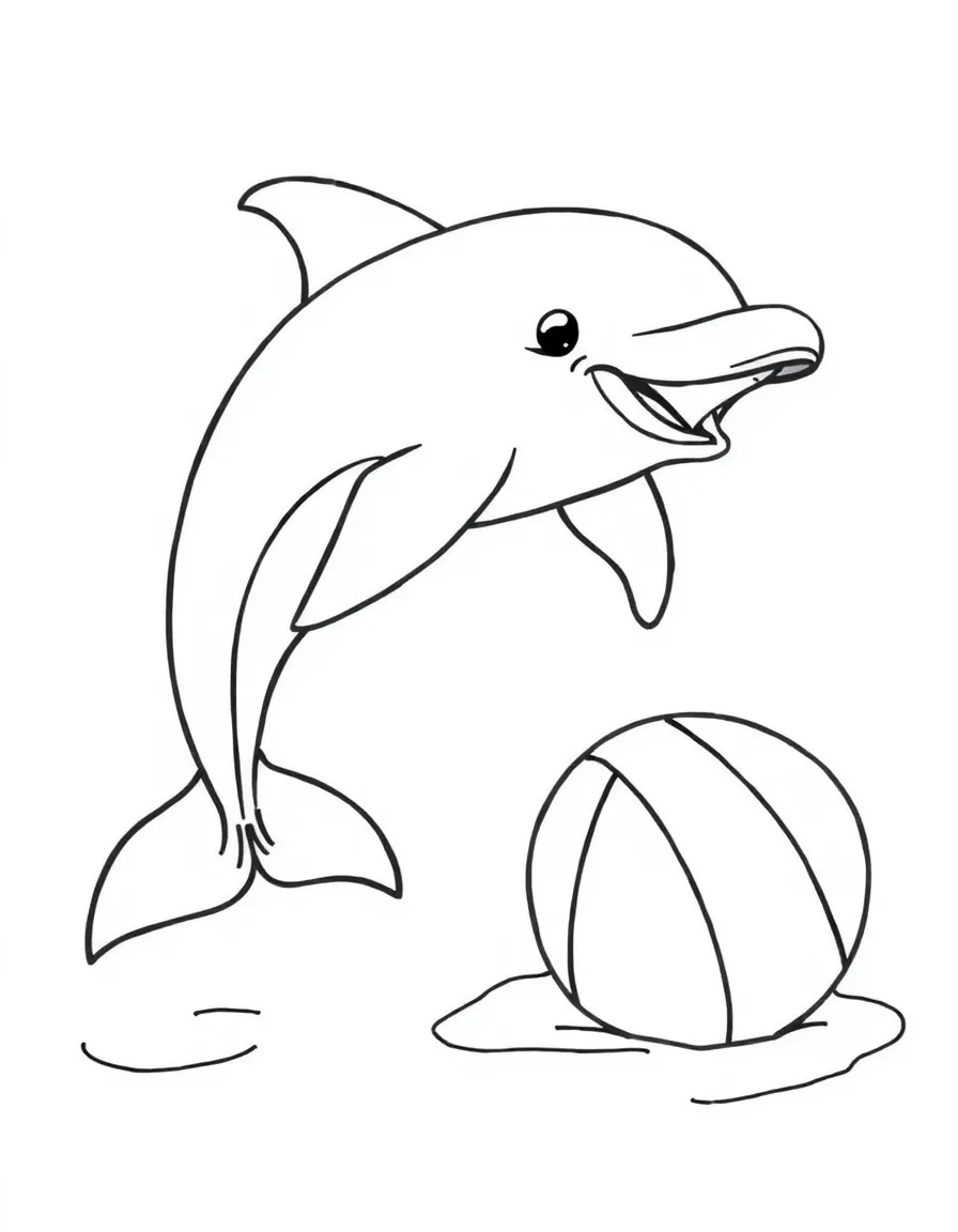 A playful dolphin playing with a beach ball.