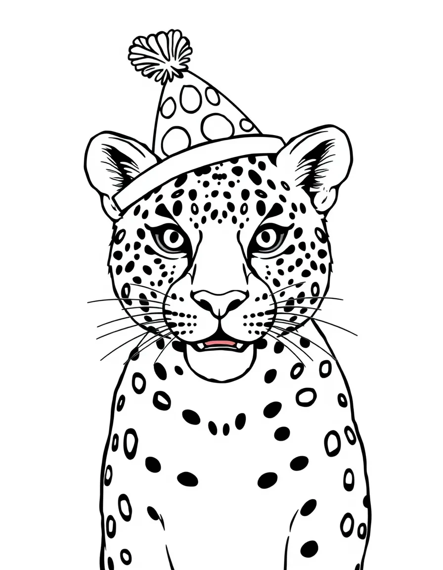 A spotted leopard wearing a funny hat.