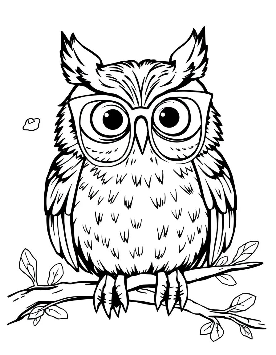 A hooting owl wearing reading glasses.