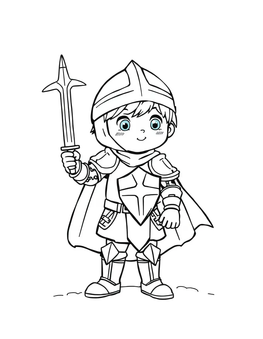 A child dressed as a brave knight.