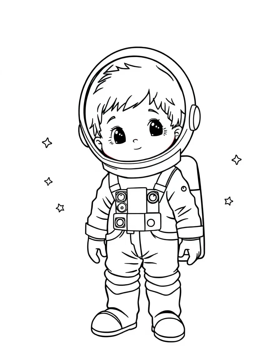 A child dressed as a curious astronaut.