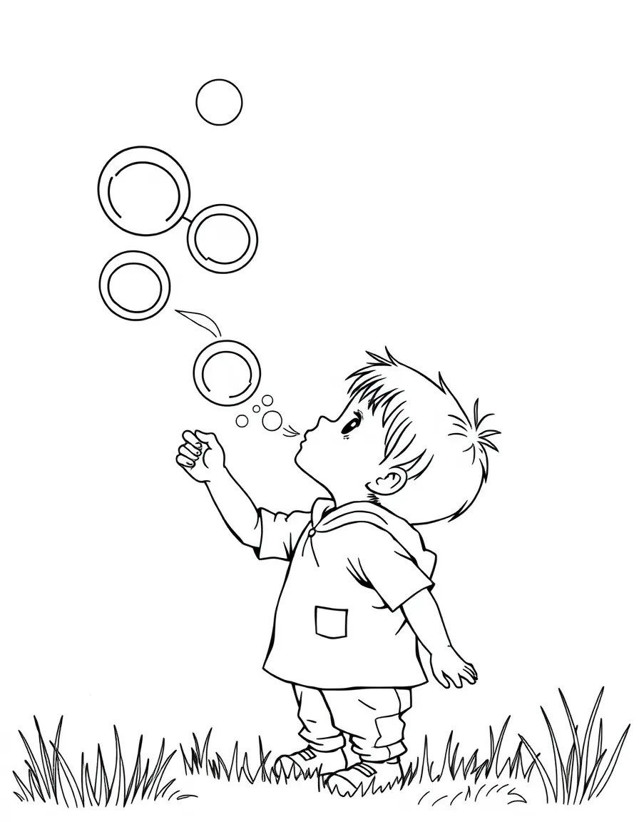 A child blowing bubbles into the sky.
