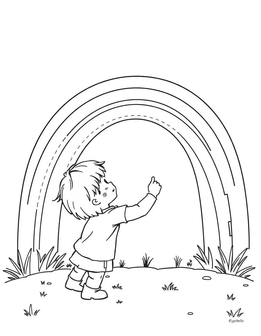 A child painting a rainbow.