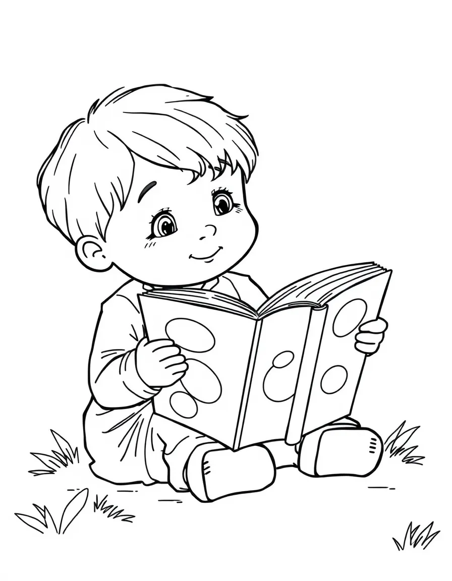 A child reading a big storybook.
