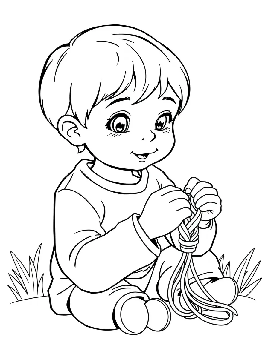 A child making a friendship bracelet.