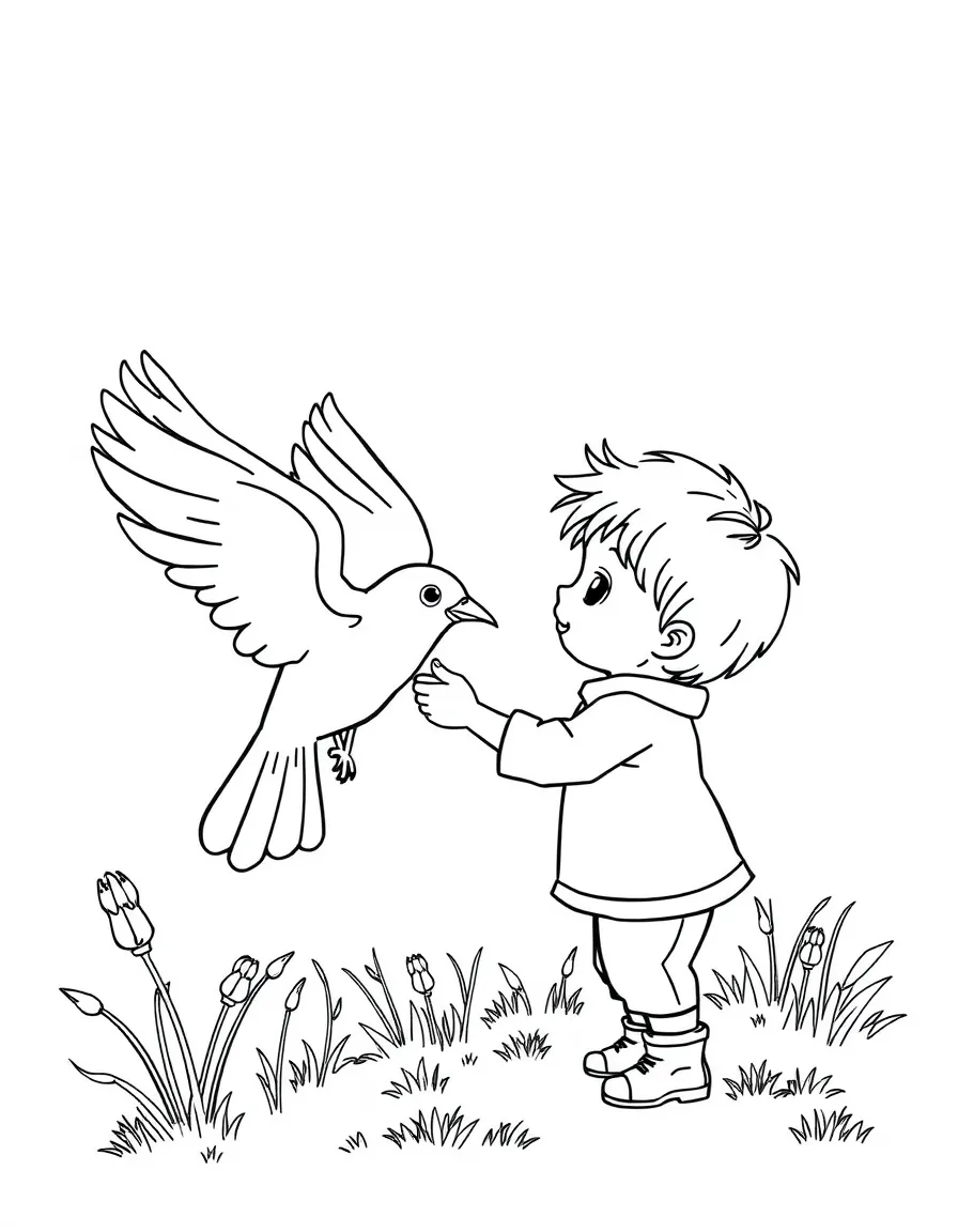 A child helping a bird fly.