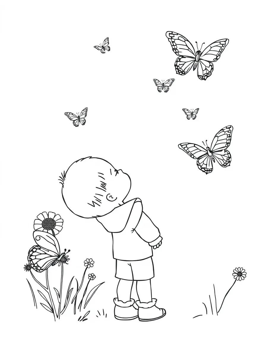 A child watching butterflies.