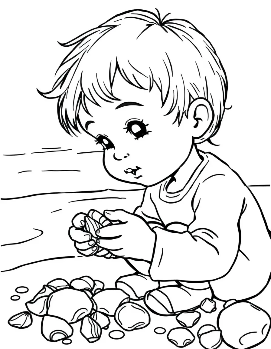 A child collecting seashells.