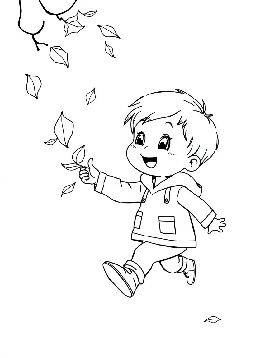 A child catching a falling leaf.