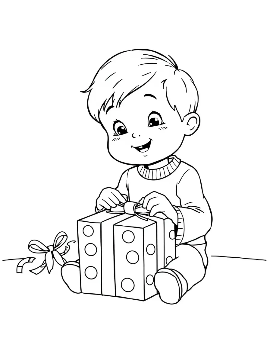 A child opening a present.