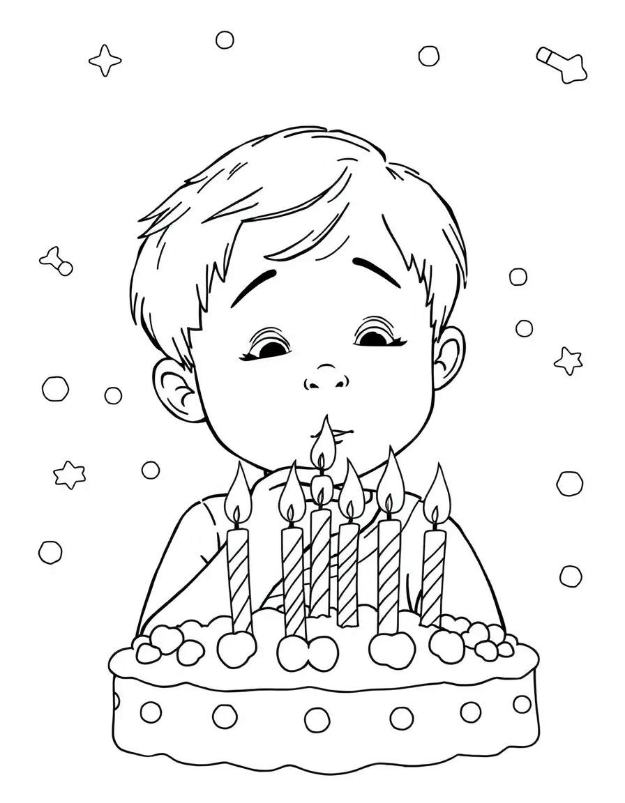 A child blowing out birthday candles.