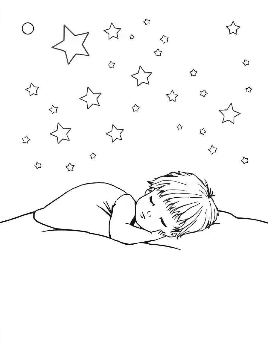 A child sleeping under the stars.