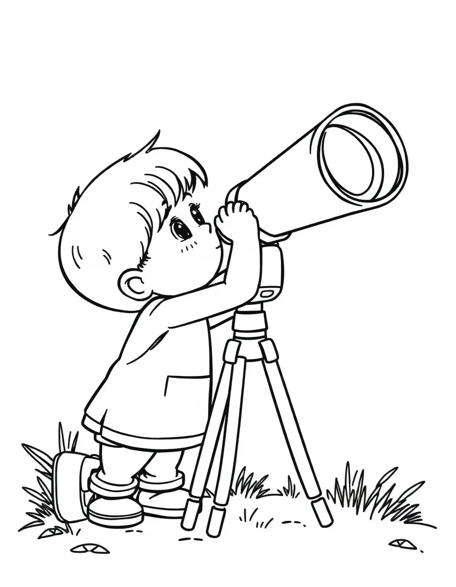 A child looking through a telescope.