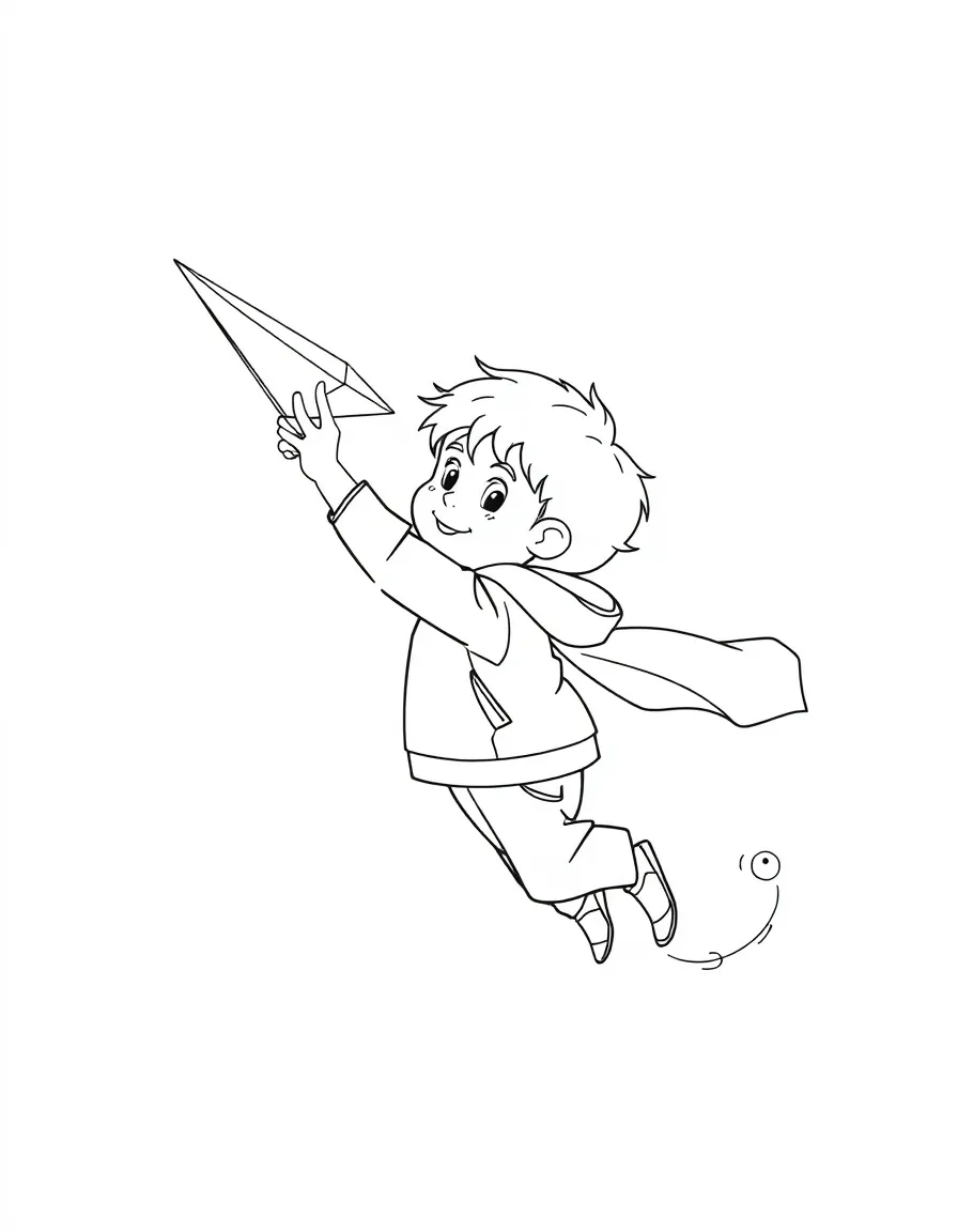 A child flying a paper airplane.