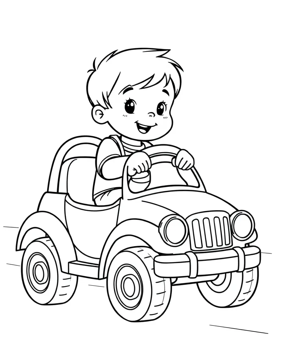 A child driving a toy car.