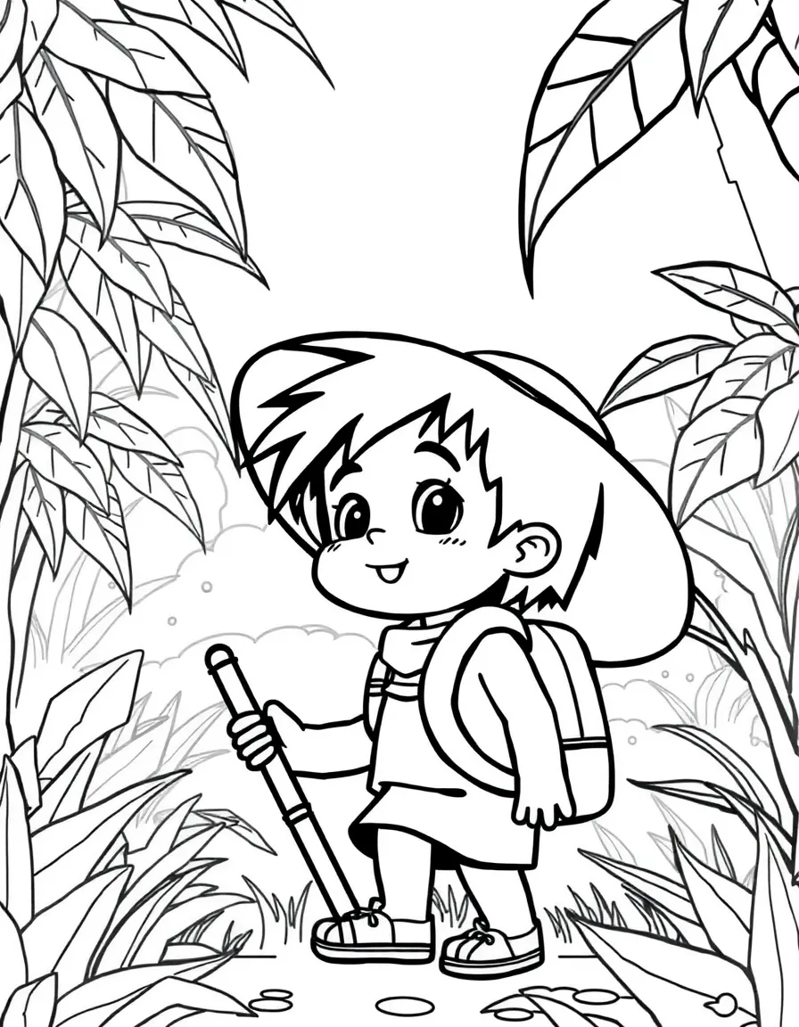 A child exploring a jungle.