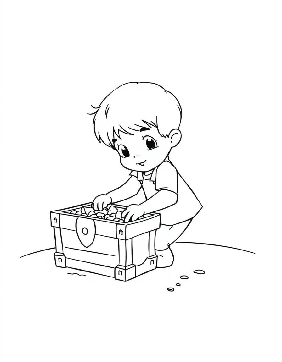 A child finding a treasure chest.