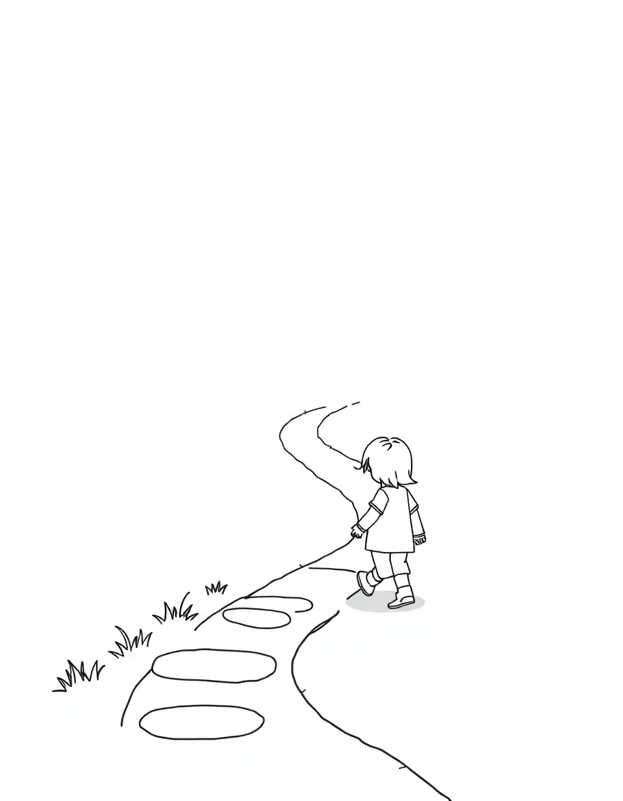 A child following a winding path.