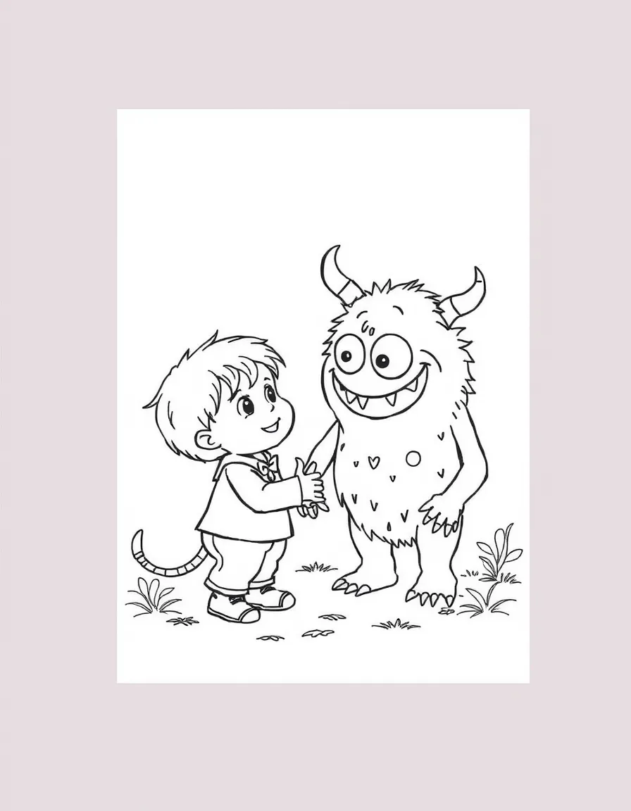 A child meeting a friendly monster.