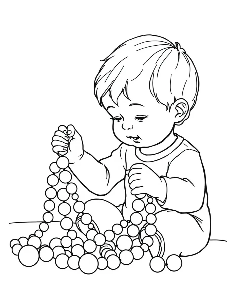 A child counting colorful beads.