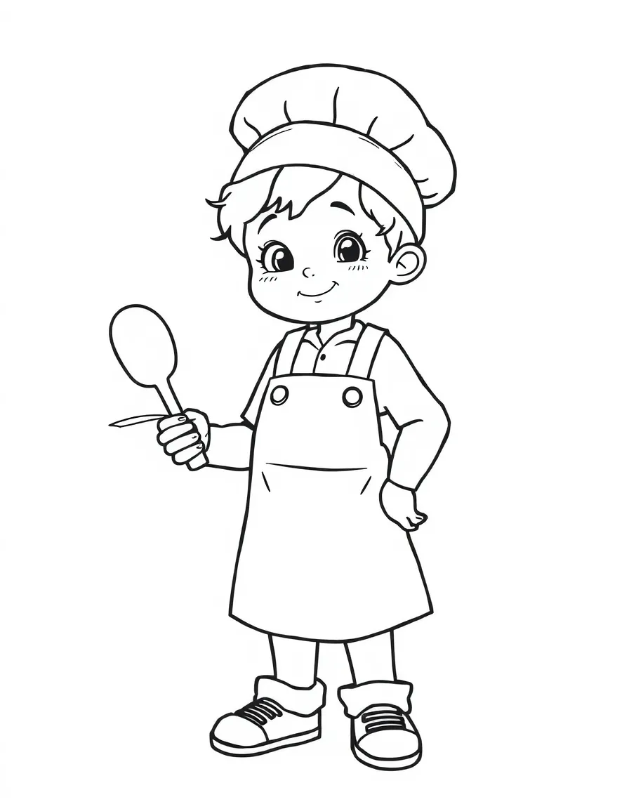 A child pretending to be a baker.
