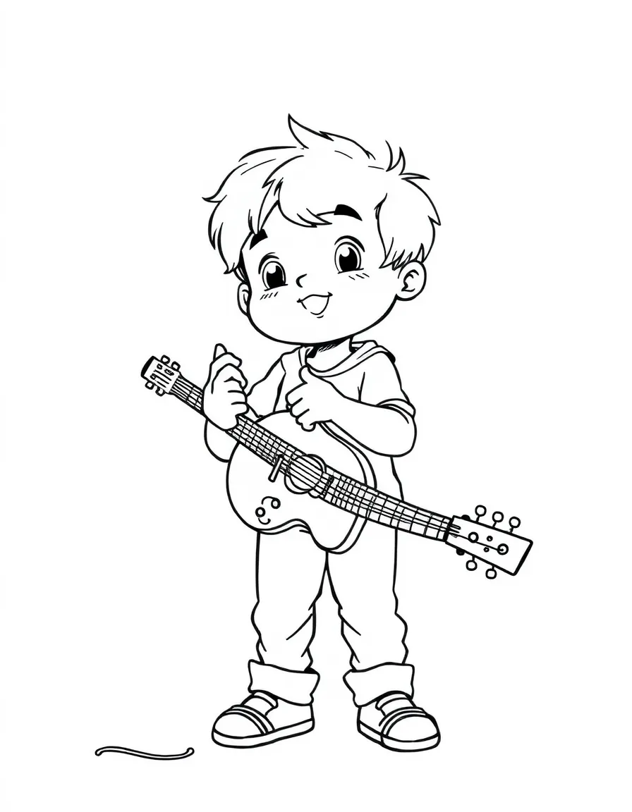 A child pretending to be a musician.