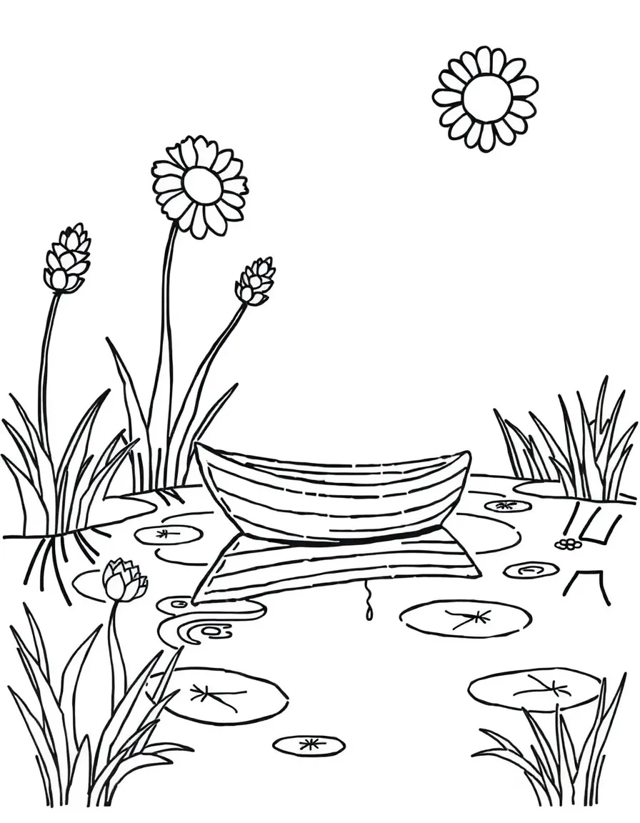 A little boat on a pond.