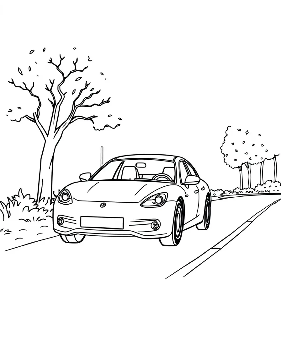 A car driving down a road.