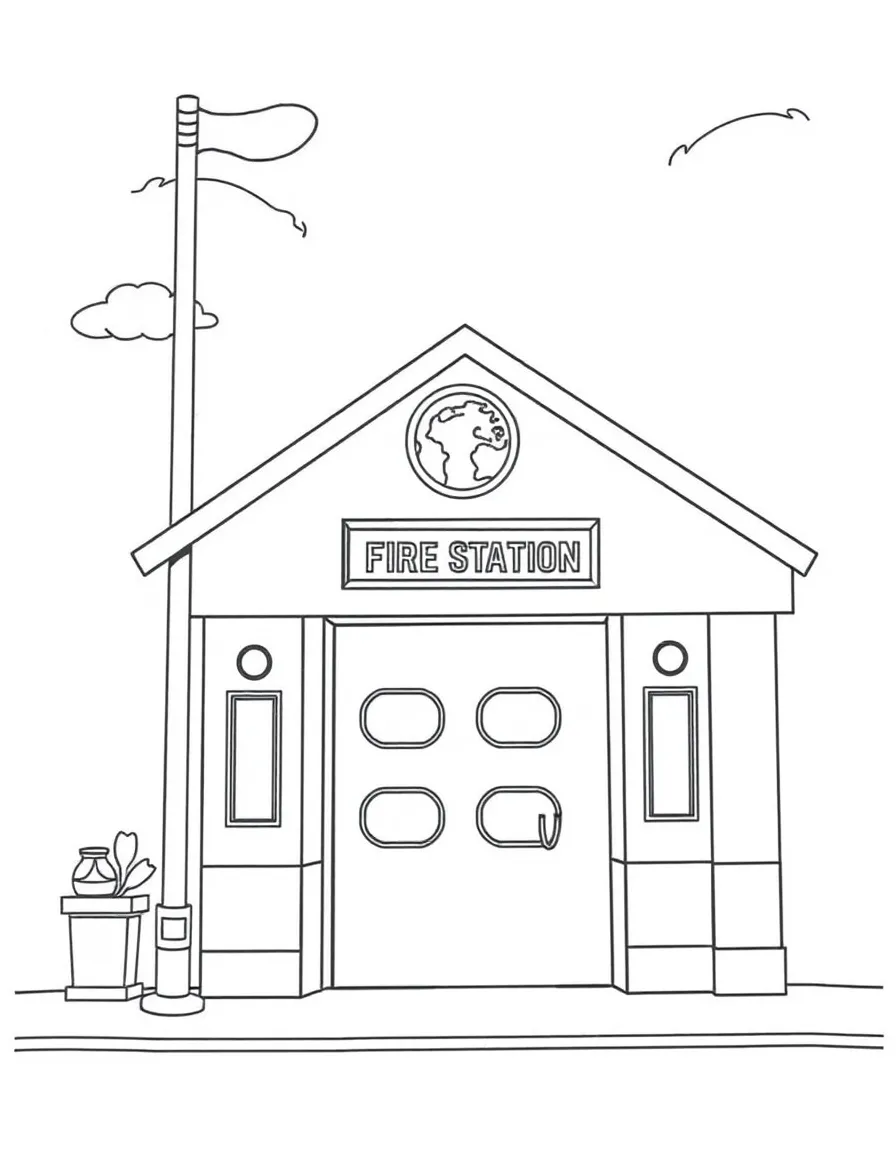 A fire station with a fire pole.
