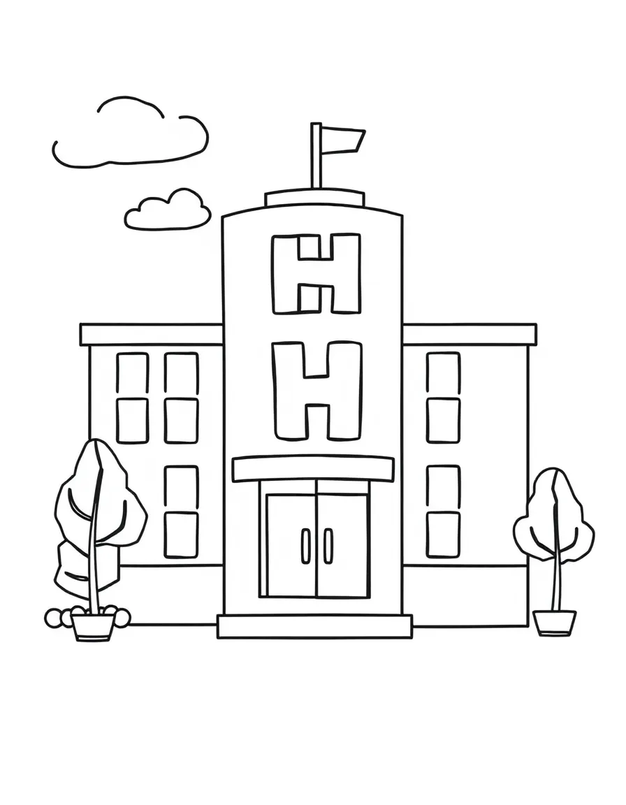 A hospital with a big H.