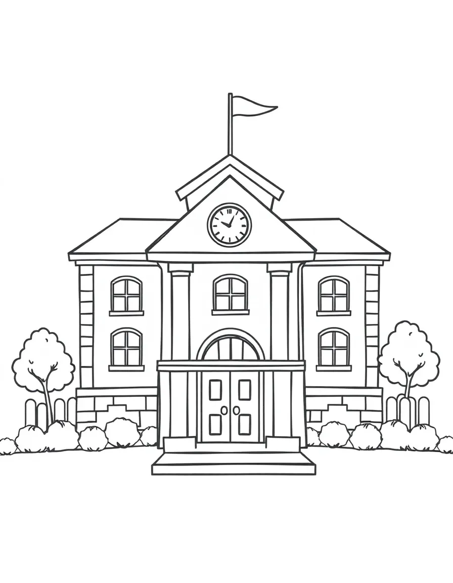 A school building with a clock.