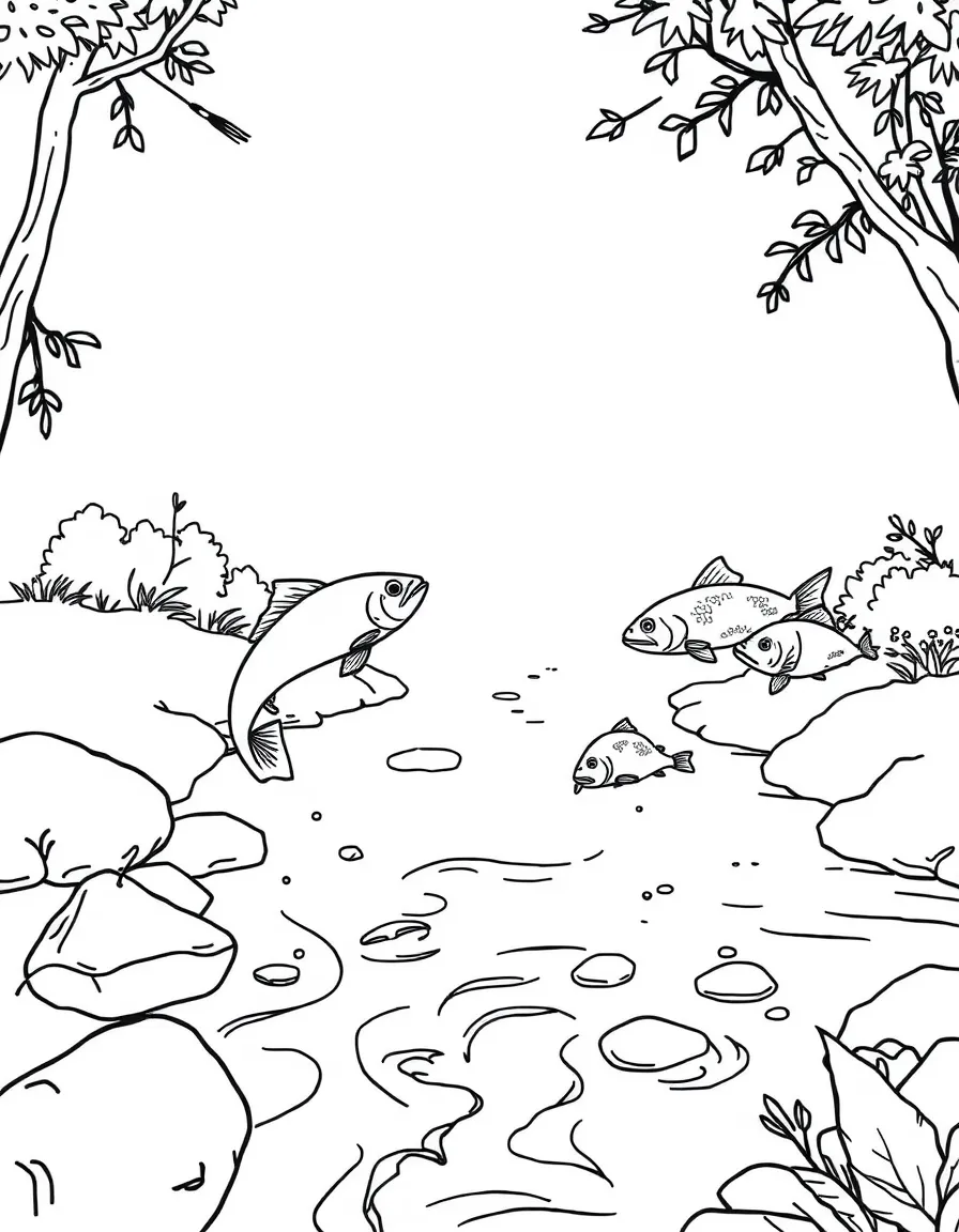 A river with fish jumping.