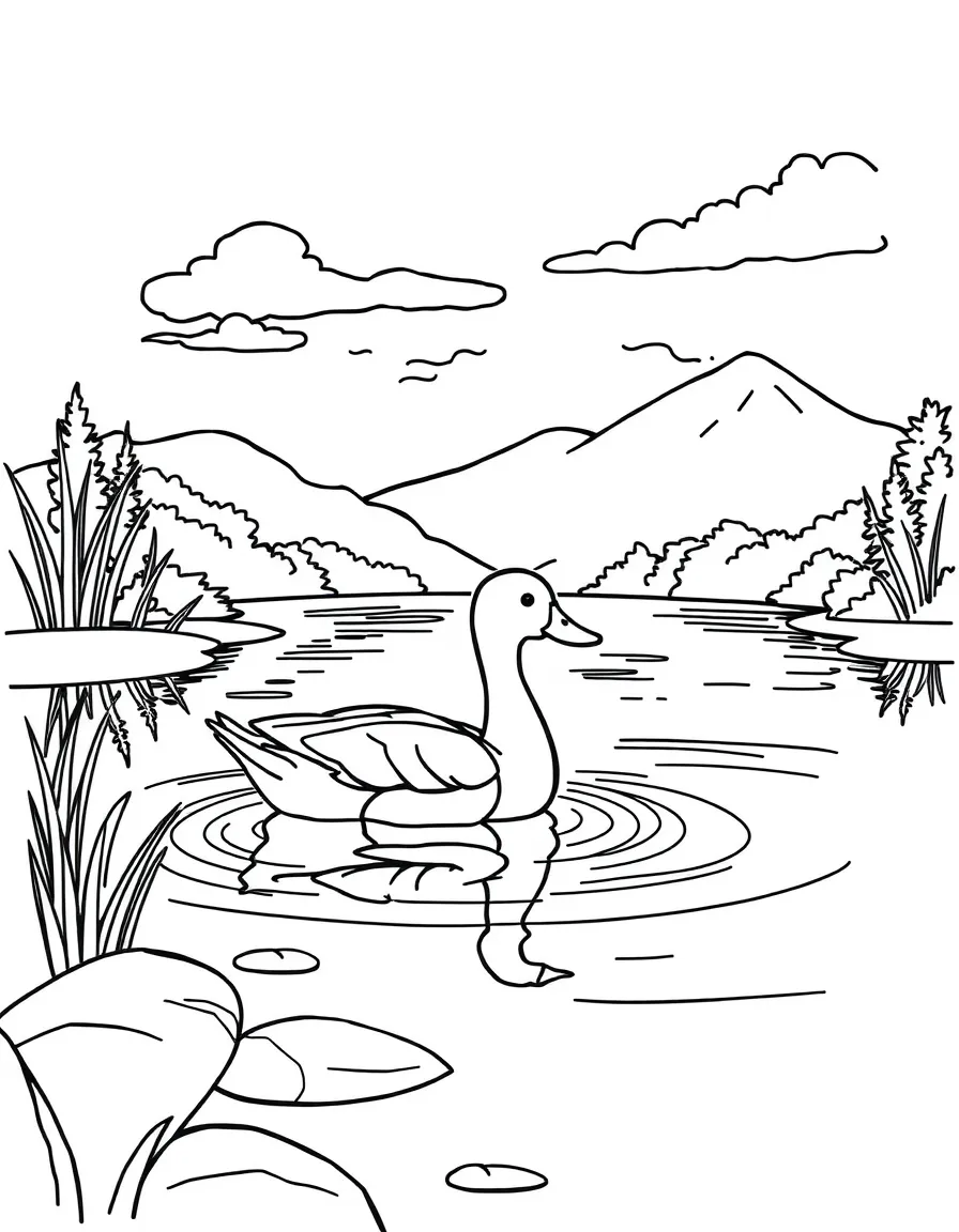 A lake with a duck.