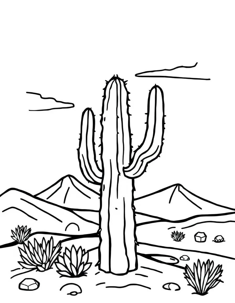 A desert with a cactus.