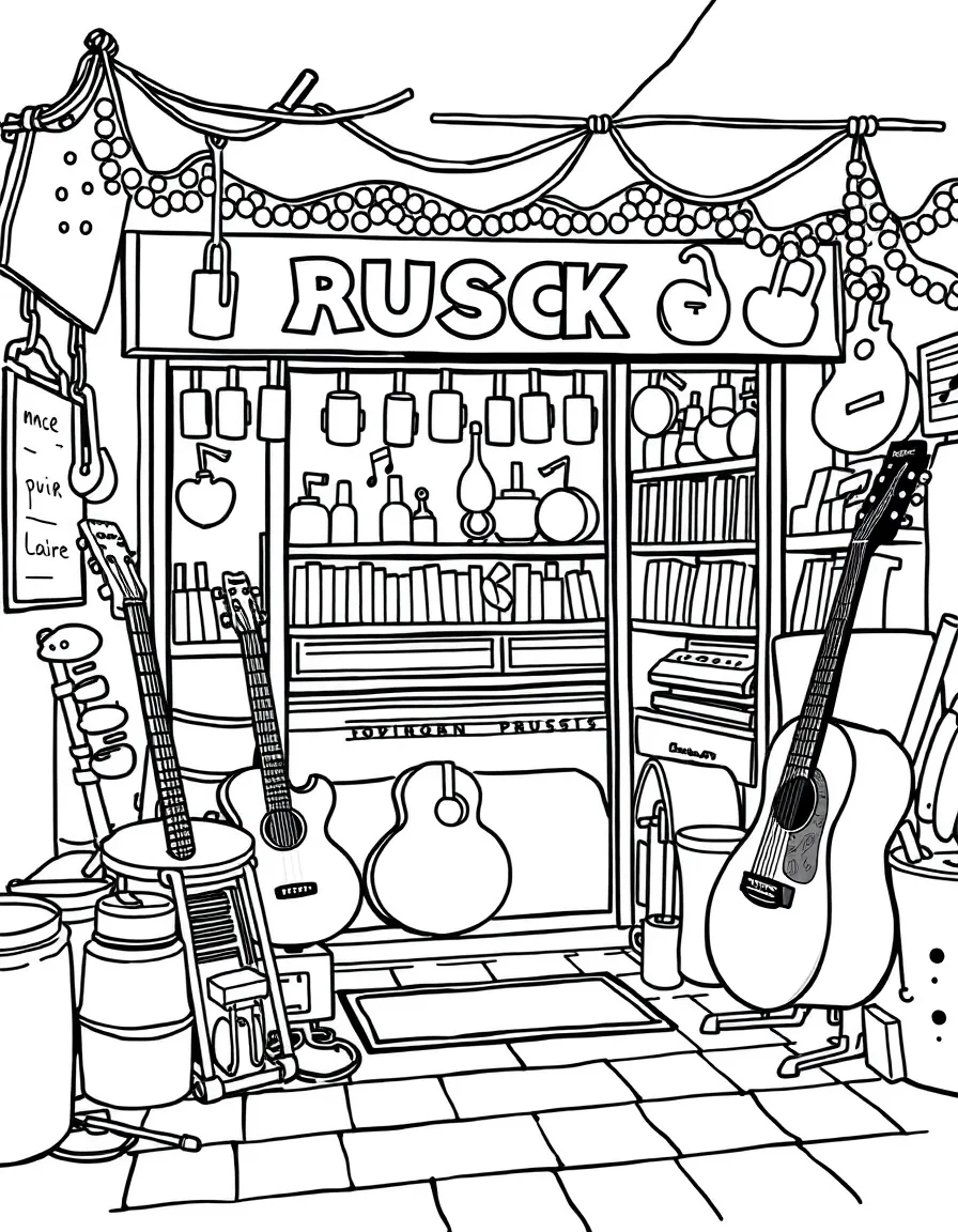 A music store with instruments.