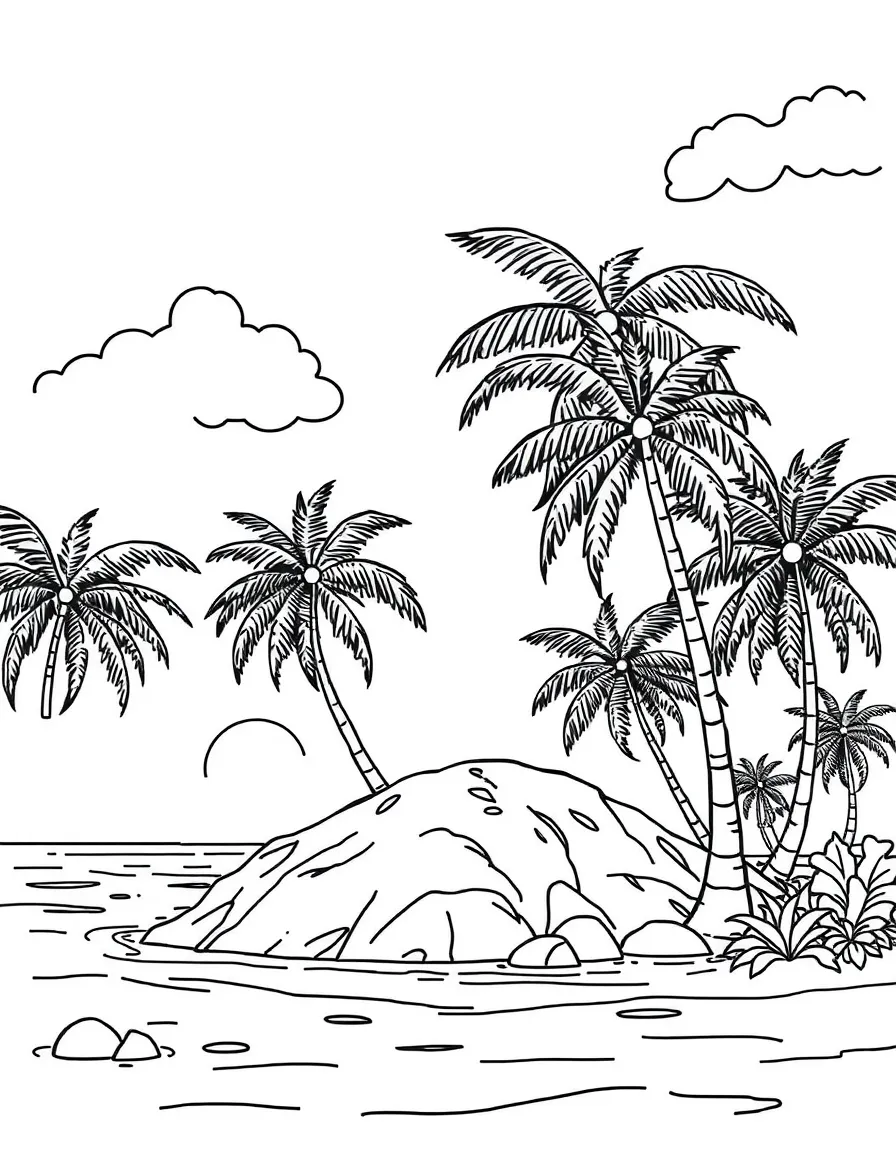 A treasure island with palm trees.