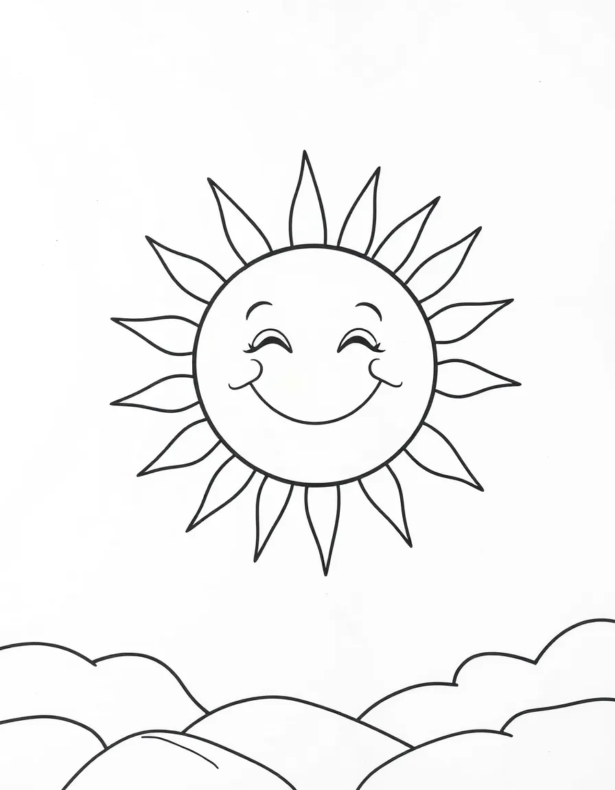 A smiling sun in the sky.