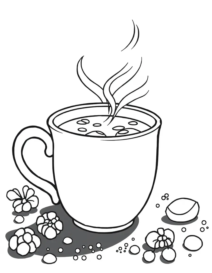 A steaming cup of cocoa.