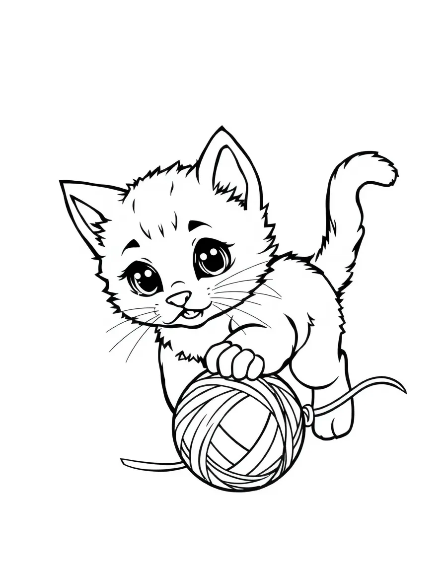 A playful kitten chasing a ball of yarn.
