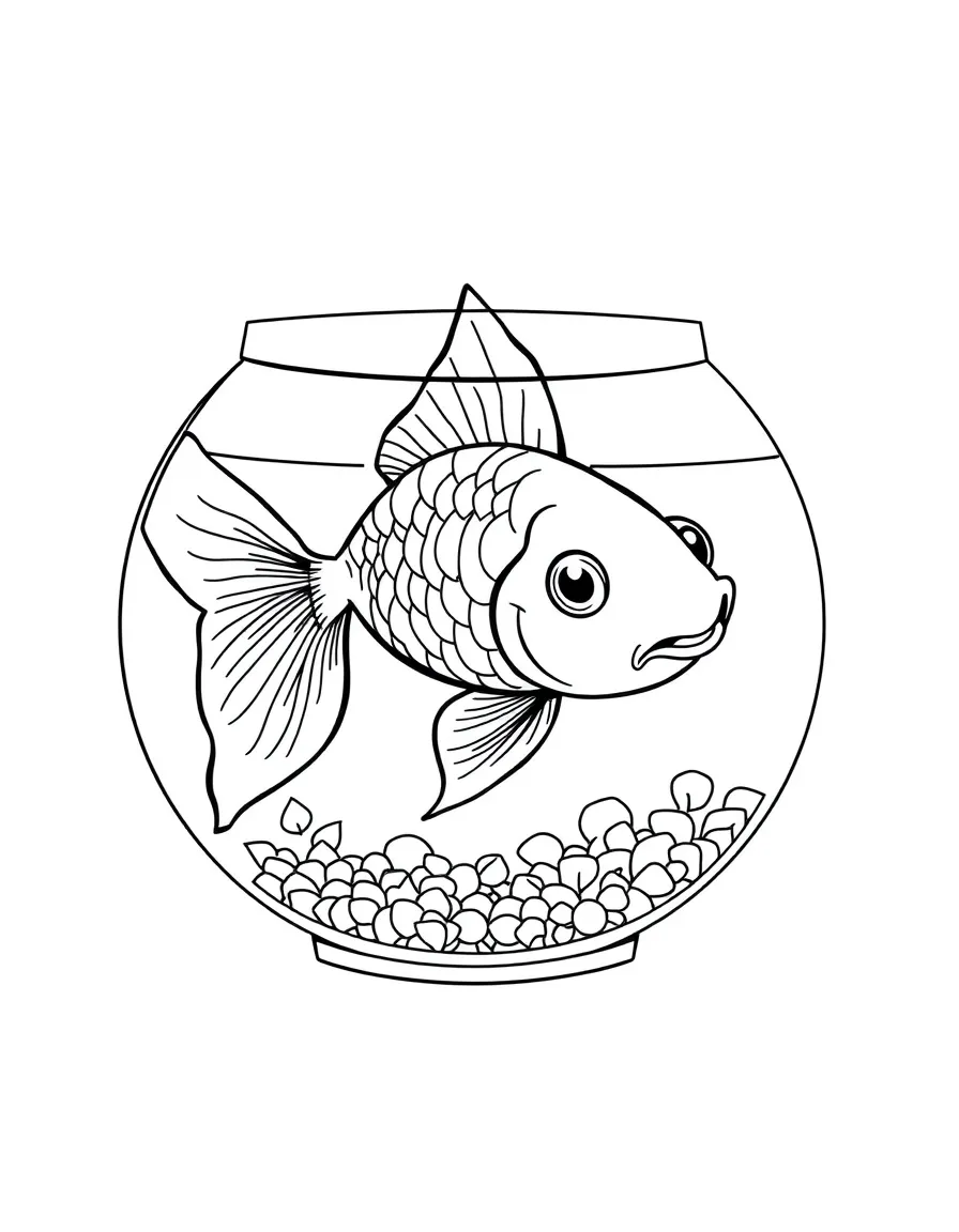 A clever goldfish swimming in a bowl.
